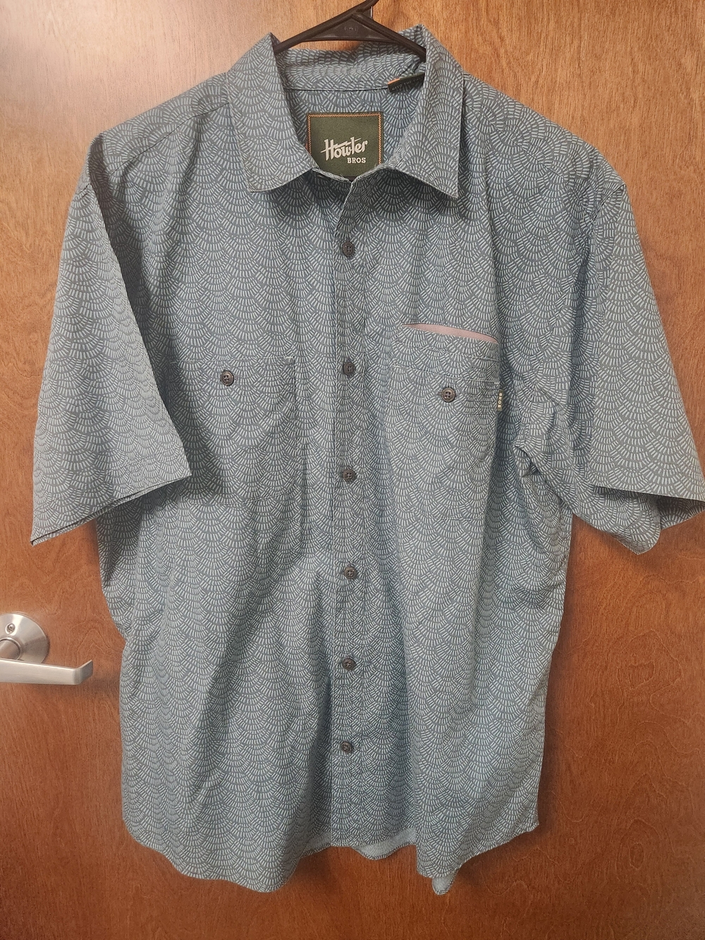 Howler Brothers Blue Short-Sleeve Button-Down Shirt with Micro Wave Print
